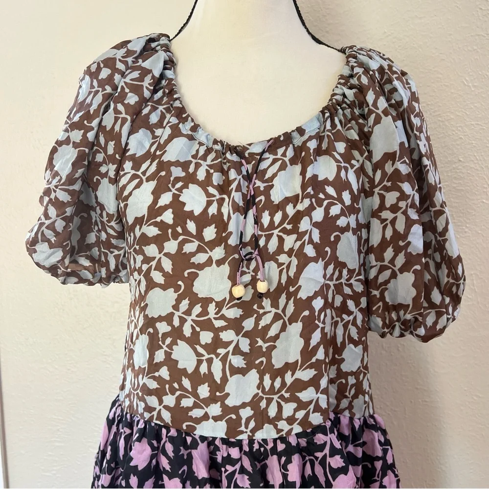 Hannah Chiara mixed print silk puff sleeve dress
